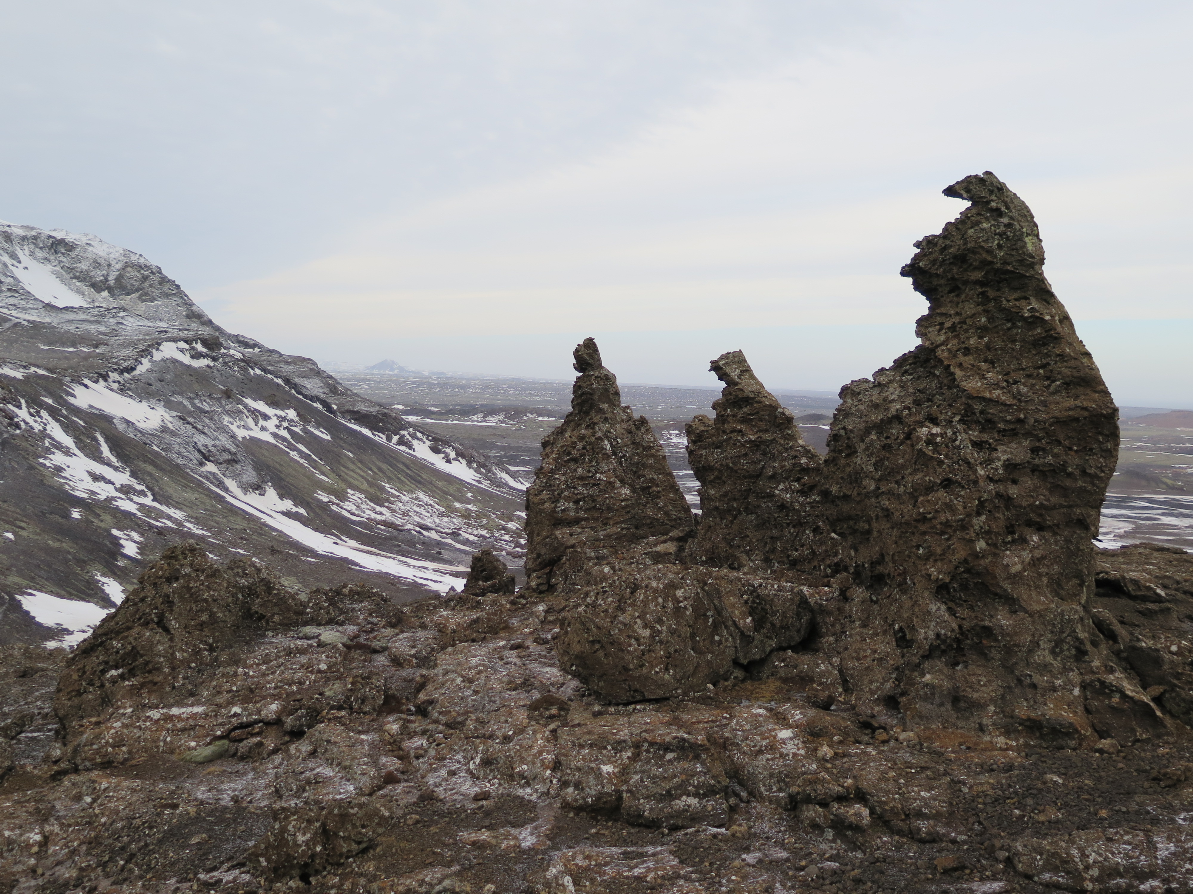 The troll family that turned into stone on top of the small Mt. Valahnúkar. They can be seen on the Helgafell or Husfell trails. 